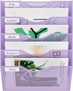 EasyPAG 5 Pocket Mesh Wall File Organizer, Hanging Paper Folder Holder with Classify Label, Vertical Wall Mount Mail Organizer for Office Home Classroom, Purple