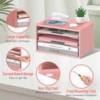 SHARKWOODS Wood Desk Organizer, 3 Tier Paper Tray Organizer for Desk with Adjustable Storage Shelves, Desktop File Organization Paper Sorter Mail Holder for Office Home Classroom, Pink