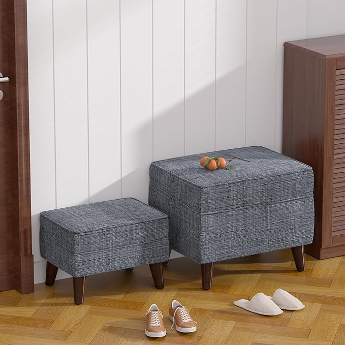 FAGAGA Storage Ottomans with Adjustable Cover, BOGO, Step Stool, Footrest and Seat, Ottoman Foot Rest Set for Living Room, Bedroom, Dorm, Light Gray
