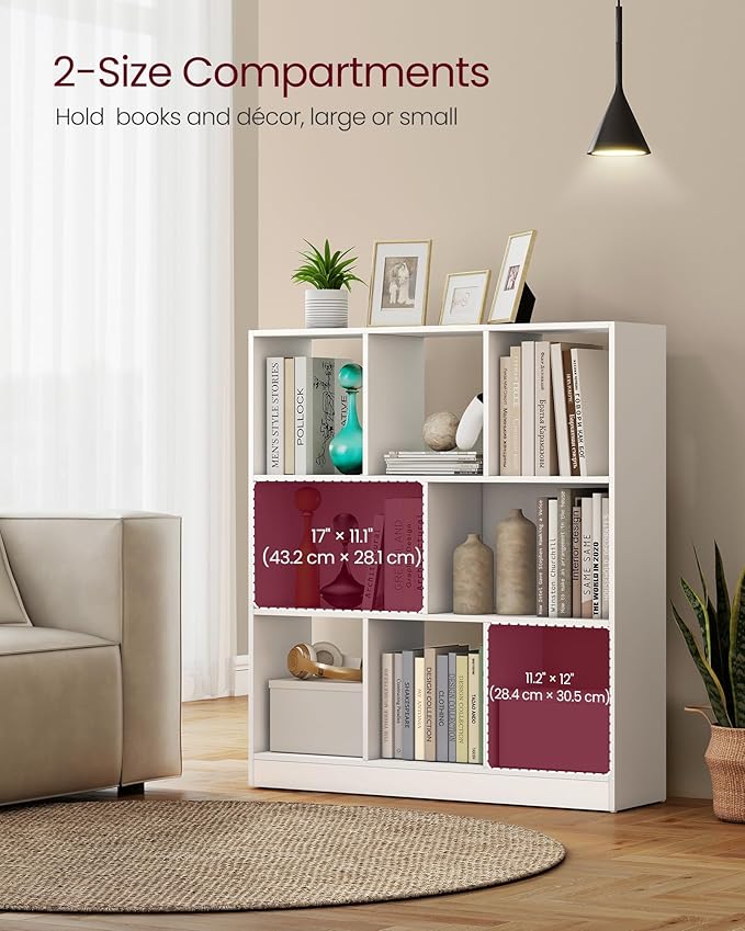 VASAGLE Custos Collection - Bookshelf, 3-Tier Bookcase, Book Shelf, Open Storage Shelf, 9.4 x 35.4 x 39.4 Inches, for Living Room, Home Office, Dining Room, Cloud White ULBC455W01