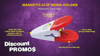 10 Magnetic Memo Holders Set - Large Clip, Plastic - White Red