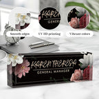 Custom Office Name Plate, Personalized Gifts for Women & Men, Appreciation Gifts for Employees, Boss, Teacher - Office Desk Accessory (Hibiscus Flower)