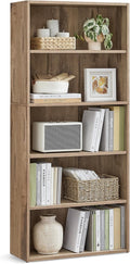 VASAGLE Custos Collection - Bookshelf, 5-Tier Bookcase, Book Shelf, Open Storage Shelf, 9.4 x 23.6 x 52.8 Inches, for Living Room, Home Office, Dinning Room, Camel Brown ULBC165T50