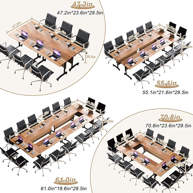 Conference Table Flip Top Mobile Conference Room Tables,Folding Conference Table with Wheels,Large Meeting Training Seminar Table Saving Space for Office Classroom(6B,55.1'')