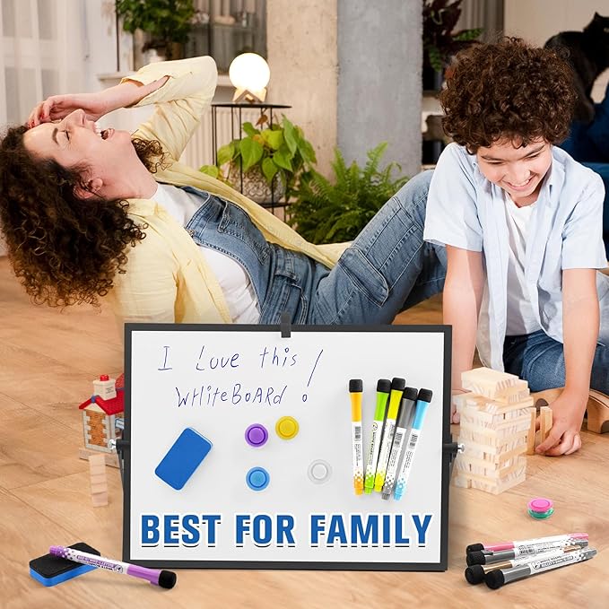 Grtard Magnetic Dry Erase Board with Stand, 18''x14'' Double-Sided White Board, Desktop Whiteboard with Stand, Large White Board, Desk Whiteboard Portable, Dry Erase Board for Kids, Memo(Black)
