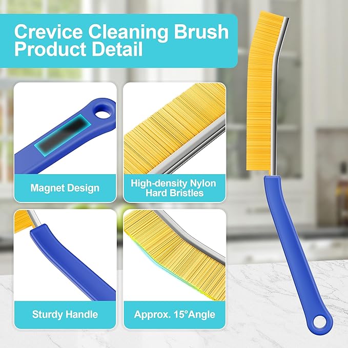 JOYMOOP 4 Pack Crevice Cleaning Brush, Blue Hard Bristle Grout Brush, House Cleaning Supplies, Magnetic Gap Cleaning Brush for Kitchen, Bathroom, Window, Toilet, Multifunctional Cleaning Tools