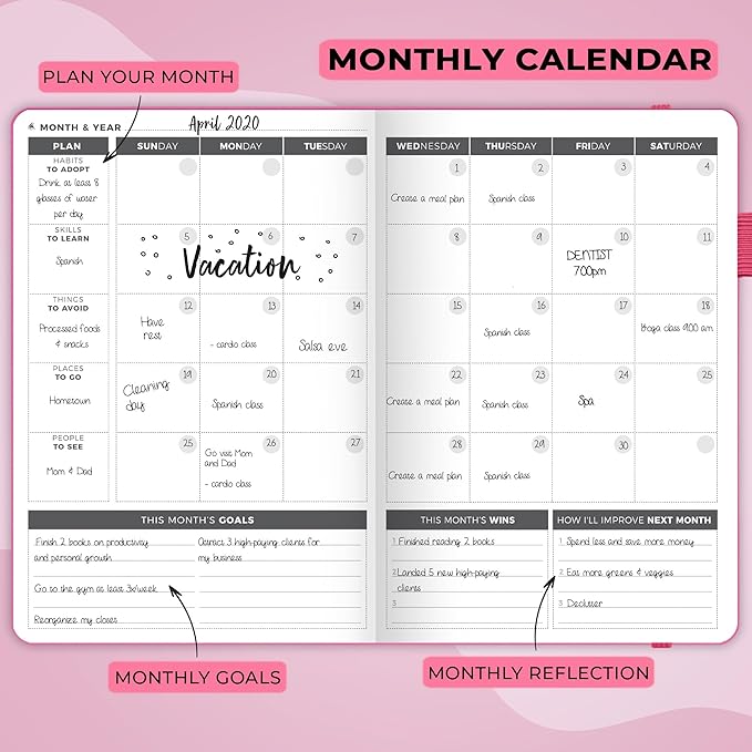 Clever Fox Planner – Undated Weekly & Monthly Planner for Productivity, Time Management & Goals – Organizer Journal – A5 (Hot Pink)