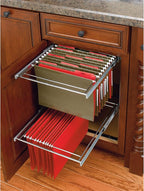 Rev-A-Shelf 2 Tier 14.5" Base Cabinet File Drawer Organizer System for Leterr & Legal Sized Files for Home Office or Home Storage, Chrome, RAS-FD-KIT