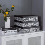Soul & Lane Modern Botanical Decorative Cardboard Boxes with Lids, Set of 3 Black and White Floral Letter Storage for Documents, Memory Boxes for Keepsakes, Photos, Scrapbooks