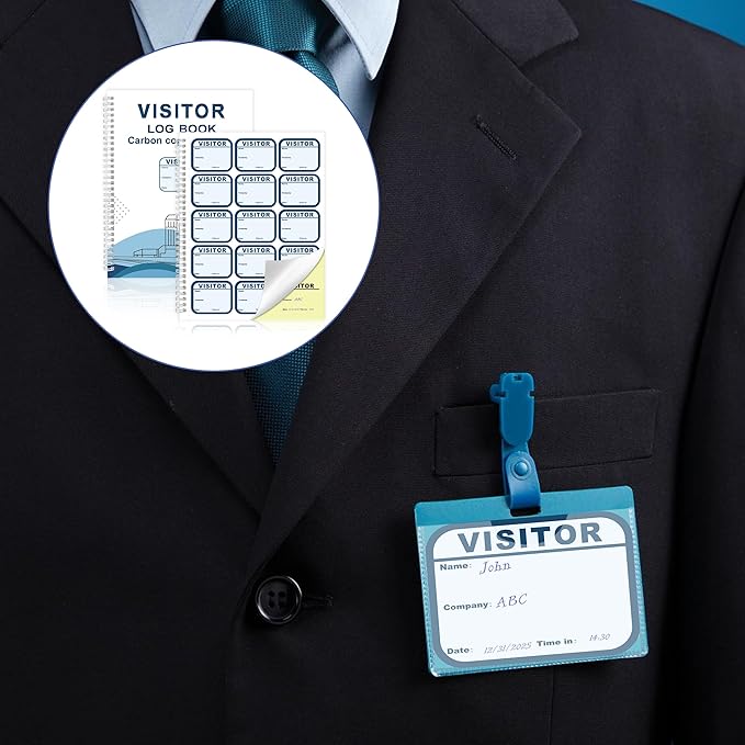 2 Pack of Visitor Badges Log with Carbon Copy Protecting Privacy Pages Visitor Stickers 8.5x11 Inch Visitor Log Book School Church Business Pass Guest Register Book - 450 Badges 60 Memo Pages (2)