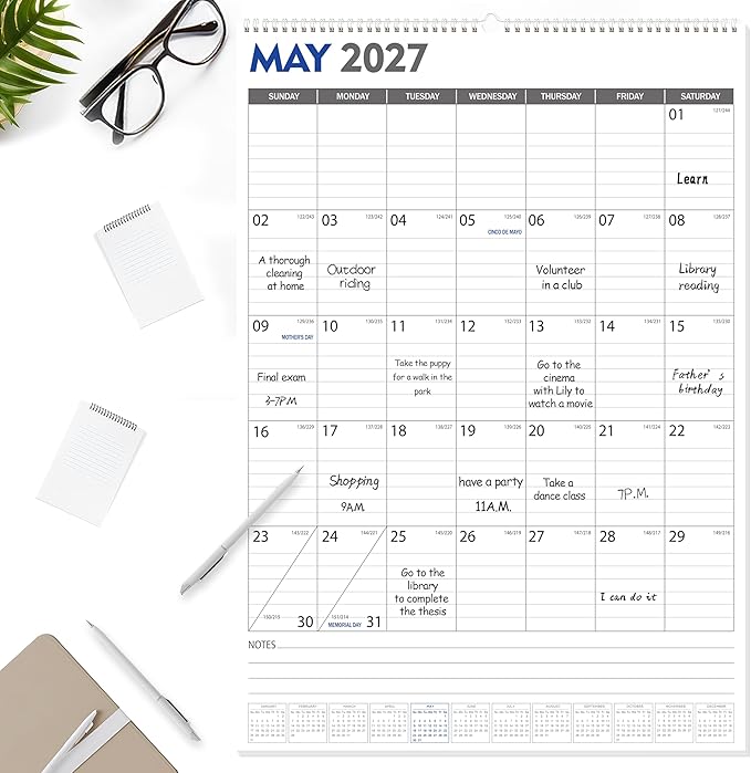 GuassLee Large Wall Calendar 2026-2027, 22"x15" Vertical Wall Calendar 2026, Jan. 2026 to Jun. 2027, 18-Month Paper Hanging Planner Wall with Julian Date for Office Home Planning & Organizing