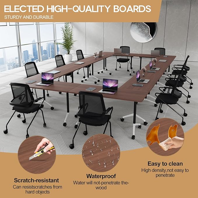 Folding Conference Table 4ft 5ft, Foldable Office Meeting Desk for 6 People, Multiple Sizes Colors Mobile Conference Room Table for Training Room School Business Furniture (2, Walnut, 47in)
