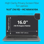 Kensington High Clarity Privacy Screens Filter for 16 inch 16:10 Laptops, Easy Installation Privacy Filter, Anti-Glare, 2H Hardness Protection, Compatible with HP Lenovo Samsung Asus HC160A1610A