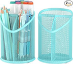 Delifox 2 Pack Pen Holder Mesh Round Pencil (Blue)