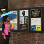 SWANCROWN Outdoor Bulletin Board 70x36in, Enclosed Bulletin Board with Locking Door for Office School Commerce, Grey Felt, Black Aluminum Frame