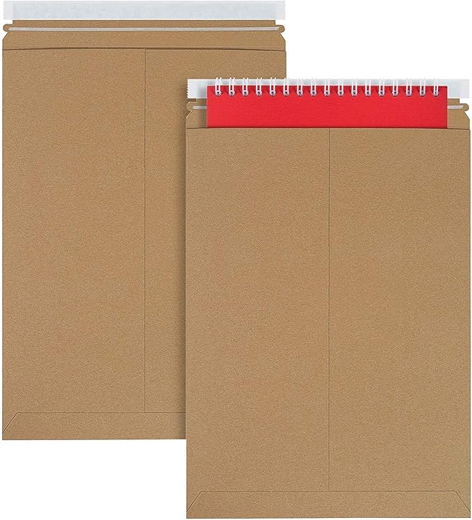 APQ Supply Natural Brown Rigid Mailers, 13 x 18 Inch. Pack of 5 Cardboard Envelopes for Photos, Documents. Sturdy Stay Flat Mailers with Self-Seal Closure. Hard Rigid Shipping Envelopes