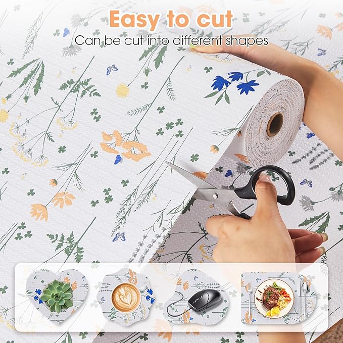 ALIUNI Drawer and Shelf Liner, Non-Slip Kitchen Cabinet Liners Non-Adhesive Thick Strong Grip Waterproof Washable Mats Protect Dresser Shelves Cupboard Bathroom Cabinets, Flower, 12 in X 20 FT