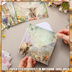 TaoBary 160 Pcs Stationery Paper Set 50 Double Sided Stationery Papers with 50 Matching Envelopes and 60 Round Dot Sticker, 10 Design(Floral Highland Cow,5.5 x 8.25 Inch)