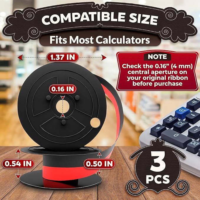 Canon MP11DX Calculator Ribbon Set of 3 – 18ft x 0.5in Sharp EL-1197PIII Calculator Ribbon Red/Black for Great Print Capacity and Brightness, Easy Setup – Suitable for Popular Models