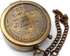 US HANDICRAFTS Brass Compass with Wooden Case | Engraved Compass from Mom to Son | Graduation Gift, Birthday, Inspirational Travel Keepsake