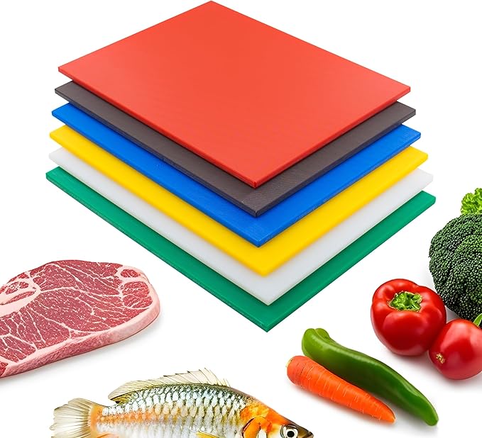 CMI Commercial Grade Cutting Board for Kitchens,Plastic Chopping Board, 18 x 24 x 1/2 Inch, Multi-Color 6 of Pack Set,NSF Certified,for Vegetable Meat or Cheese