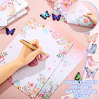 TaoBary 160 Pcs Stationery Paper Set 50 Double Sided Stationery Papers with 50 Matching Envelopes and 60 Round Dot Sticker, 10 Design(Watercolor Butterfly,8.5 x 11 Inch)