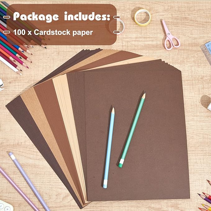 Sinmoe 200 Sheets 5 Shades Cardstock Paper 8.5 x 11 Inches 180gsm Solid Core Printer Paper for Scrapbooking DIY Arts Crafts Making Office Home Supplies (Brown Series)