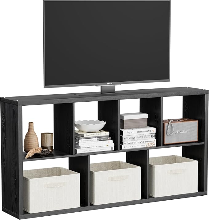 Jpiziso 7 Cube Storage Organizer, Cube Shelf with Heavy-Duty Thick Boards, 25.12" L x 9.37" W x 48.74" H, Smooth Easy-Clean Panels, Simple Assembly, for Living Room Bedroom Office, Black