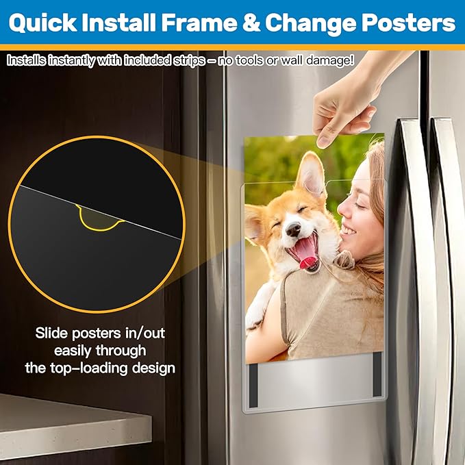 Magnetic Sign Holder 11 x 17, 20 Pack Rigid Magnetic Paper Holder Poster Display Frame, Clear Plastic Document Protectors with Magnet & Adhesive, Adhesive Frame for Wall Door Fridge Window