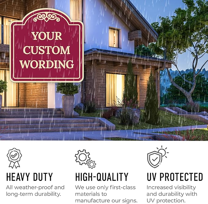 Custom Decorative Sign, Personalized Metal Sign for Business, Driveway, Home, Airbnb, Office Door Plaque,Burgundy Background Sign, 24x24 Inches, ACM, Fade Resistant, Made in USA by Sigo Signs