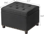 Decent Home 24" Storage Ottoman, Fabric Ottoman Foot Rest Stool with Hinged Lid, Tufted Rectangle Upholstered Footstool, Load Up to 350 lb, for Living Room, Bedroom, Dorm, Black