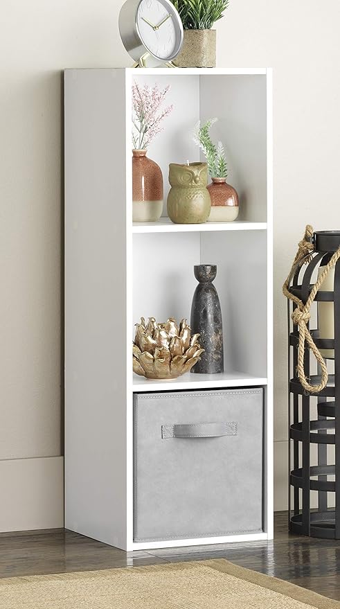 Whitmor 3 Cube Storage Organizer, 3 Tier Stackable MDF Wood Bookcase, Open Storage Display Bookshelf, Storage Cabinet for Living Room, Bedroom, Home, Office, 12.2" L x 11.7" W x 35.6" H, White