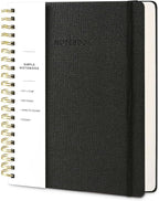 Oneirom Spiral Notebook - 8.5 x 10.98 Inch Large Hard Cover Notebook with Elastic Band & Pocket, 252 Pages, Lay Flat Wirebound Journal for Work, School, Planning & Note Taking Black