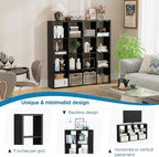 Jpiziso 16-Cube Storage Organizer Bookcase, Thick Frame Wood Grain Storage Shelf, Rectangular Cube Open Back Display Unit, 48.8x9.4x48.8 Inches for Living Room, Bedroom, Home Office, Embossed Black
