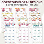 CRANBURY Large Print Wall Calendar 2026, 12x23" Open, 12 Months Floral Designs, Use Jan to Dec 2026, Big Numbers, Big Grid, Low Vision Calendar, Non-Glossy Paper for Easy Writing, Includes Planner Stickers
