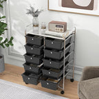 HAPPYGRILL 10-Drawer Rolling Storage Cart, Storage Organizer Cart with Lockable Wheels, Beauty Salon Movable Utility Cart for School, Office, Home, (Black)