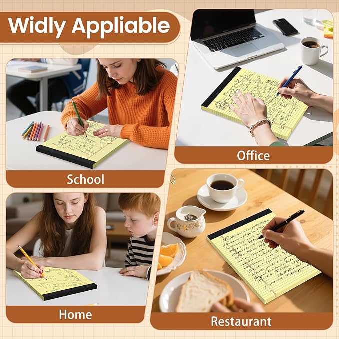 6 Pack Legal Pads 8.5 X11, College Ruled Notebook, 300 Sheets Yellow Note Pad, Writing Pads 8.5x11, Tear Off Notepad, Lined Paper, Notebook Paper for Office Home School, 50 Sheet/Pad