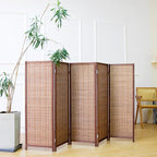 Furnnylane 5 Panel Short Room Divider Screen,Brown Freestanding Partition,Small Bamboo Panel Divider for Room Seperation,3.95 FT Tall