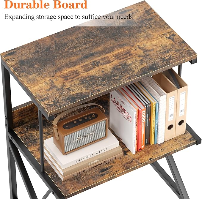 aboxoo Printer Stand for Desk, Desktop Printer Shelf Large 3-Tier Multi-Purpose Office Organization Shelves for Home Office, Rustic Brown