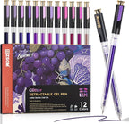 ZSCM Retractable Glitter Gel Pens, 12 Colors Large Capacity Purple Glitter Metallic Gel Ink Pens, 1 mm Fine Point Smooth Writing Color Pens for Adult Coloring Book Note Taking Aesthetic Art Supplies