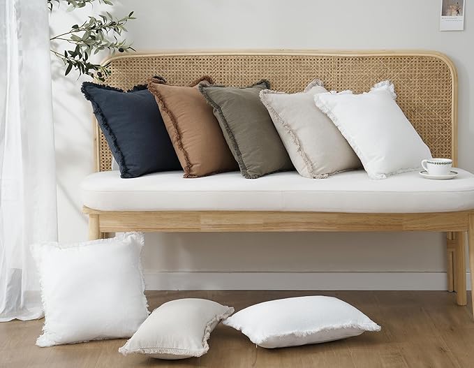 Foindtower Set of 2 Decorative Linen Fringe Throw Pillow Covers Cozy Boho Farmhouse Cushion Cover with Tassels Soft Accent Pillowcase for Couch Sofa Bed Living Room Home Decor, 26×26 Inch, Navy Blue