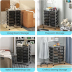 GLACER 10 Drawer Rolling Cart, Storage Cart with Lockable Whieels & Metal Frame, Trolley for Art Craft Oganizer, Mobile Utility Cart for Office, School, Classroom, Kitchen (Black)