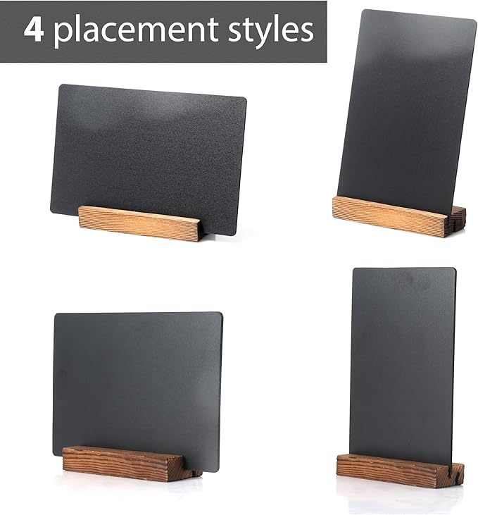 JDEA Desktop Chalkboard Sign Double-Sided Chalkboard with Wooden Base (3 Pack 7.9x5.1)