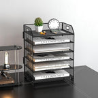 6 Tier Desk Organizer, Heavy-Duty Thick Metal Letter Tray Organizer, Large Capacity Desktop File Organizer for Heavy Files, Easy to Assemble for Home, Office & Classroom,Black
