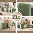 ZYKZYK Ottoman Set of 2, Plush Velvet Vanity Seats with Modern Foot Rest, Backless Stool Pair for Bedroom, Living Room & Makeup Dressing Table (2-in-1) Green