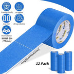 12 Rolls Blue Painters Tape Bulk 3 inch x 60 Yards, Total 720 Yd, Painters Masking Tape No Residue Wall Painting Tape Artist Tape Trim Edge Finishing Tape for Wall Painting Decoration DIY Supplies