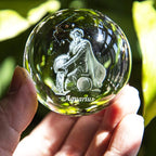 3D Laser Constellation Crystal Ball 60mm Crystal Paperweight Full Sphere Glass Fengshui with Sliver-Plated Flowering Stand(Aquarius)