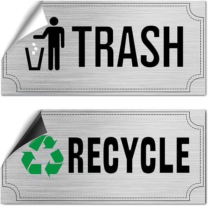 Magicheap Trash and Recycle Stickers 8 Pack, Waterproof Recycle Sticker and Trash Stickers, Trash Bin Labels Combo for Home Indoor Outdoor Office Garbage Can Waste Bin