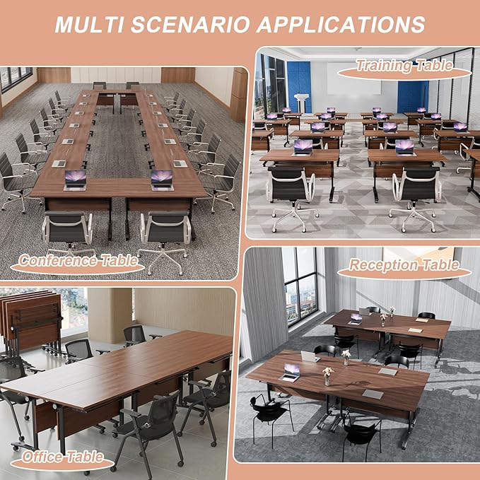 Conference Table Flip Top Mobile Conference Room Tables,Folding Conference Table with Wheels,Large Meeting Training Seminar Table Saving Space for Office Classroom(4D,47.2'')