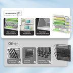 SUPEASY Wall File Organizer, 5-Tier office wall organizer with 4 Pen Holders, Wall Organizer for Office with R-shaped Bottom Tray, Metal Desk Organizer for Office, School, Home, White